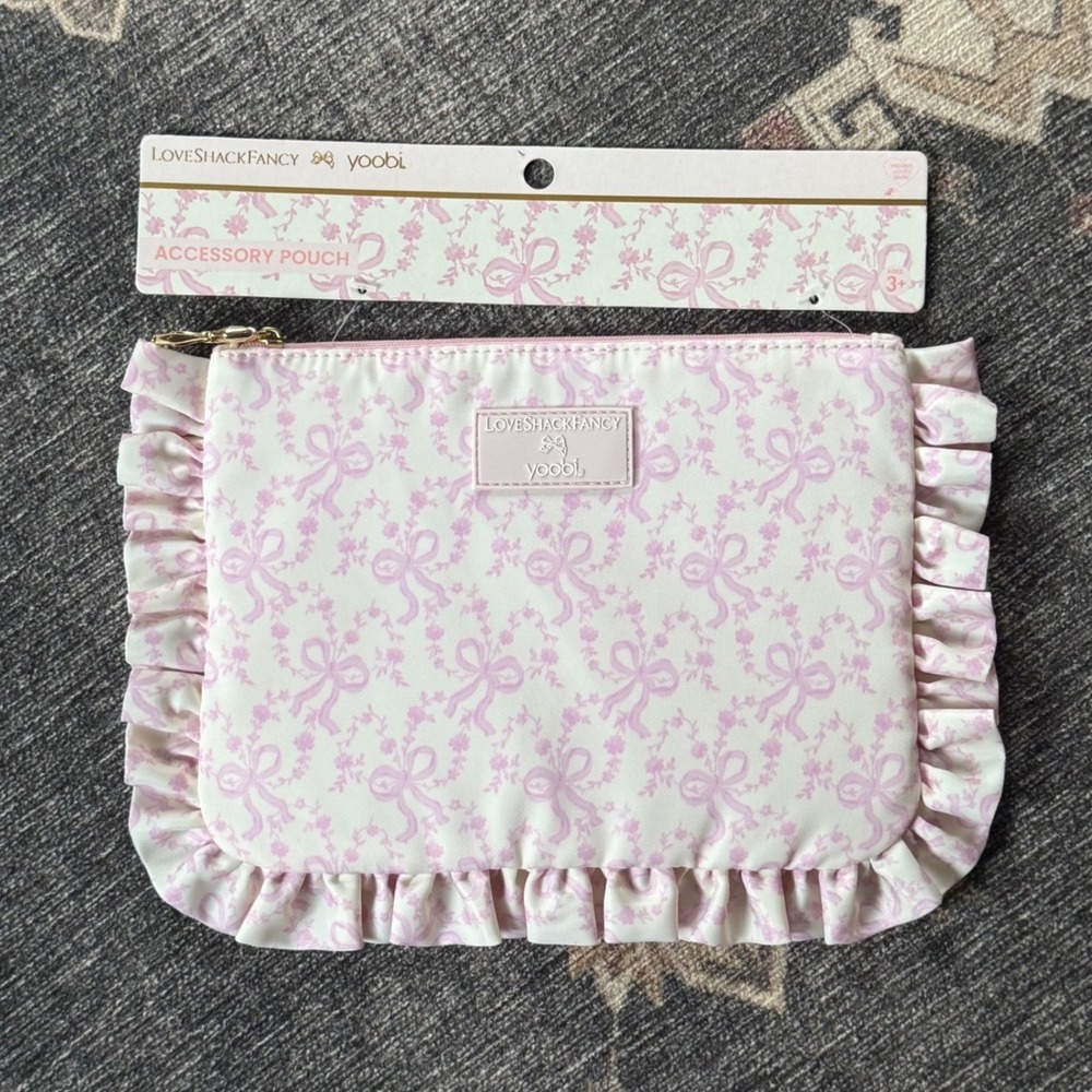 Love Shack Fancy Pencil Case Accessory Pouch Ruffle Bow Makeup Bag Coquette NEW